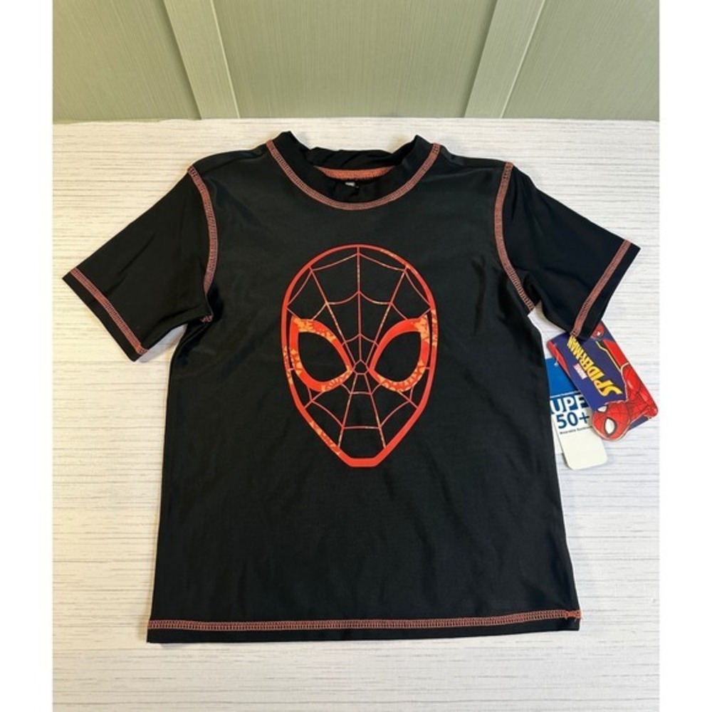 Marvel Spider-Man Boys Rash Guard Swim Shirt Black UPF 50+ Size Small S NEW